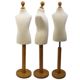 Children Kids Age 6-8 Years Tailors Dummy Mannequin, Cream Torso Bust with a Light Wood Round Base